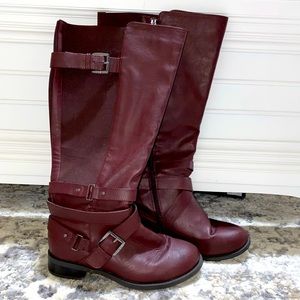Torrid double buckle side zip knee high burgundy knee high wide calf boots